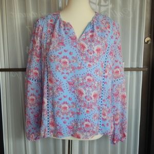 NWT WAYF Floral Peasant Stone Blue Blouse Size S